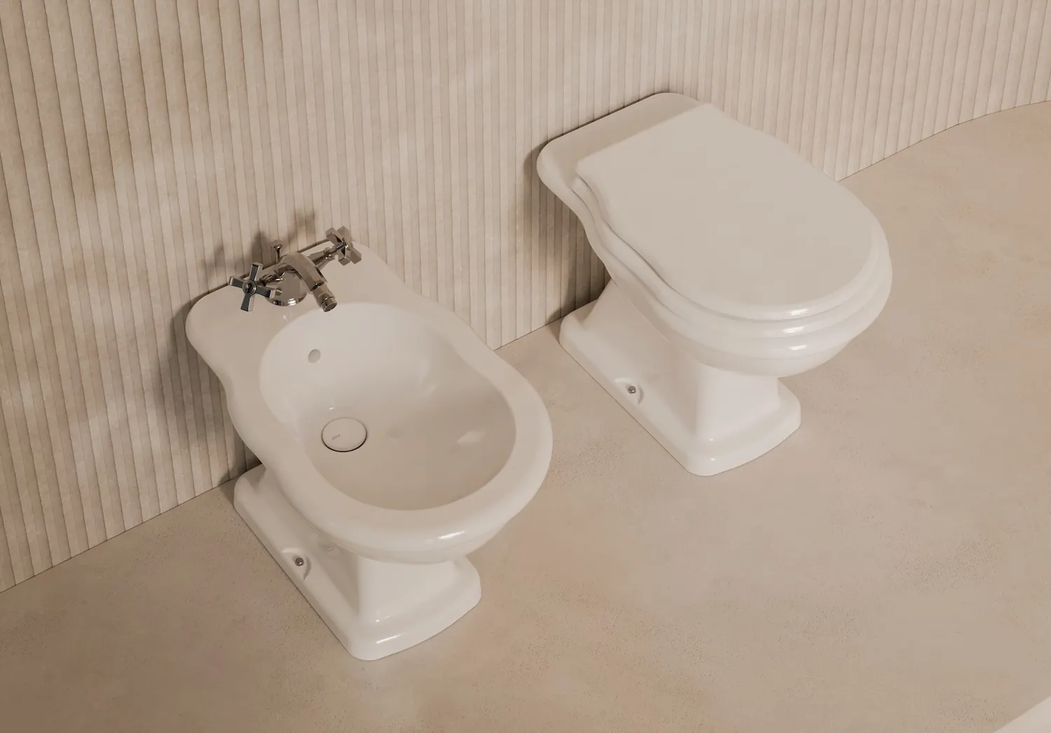 Boheme floor-mounted sanitaryware including WC and bidet